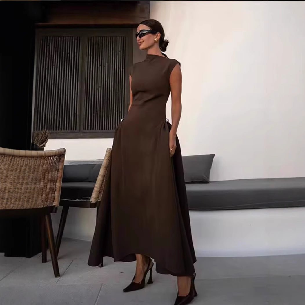 Damen A-Linien Kleid mit asymmetrischem Ausschnitt und eleganten Falten Drune