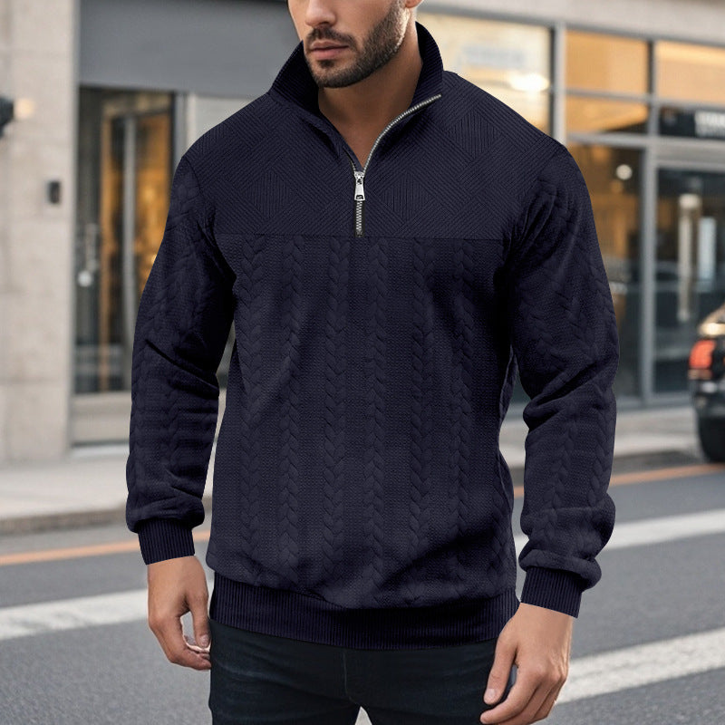 Herren Strickpullover mit halbem Reißverschluss und strukturierter Oberfläche Drune