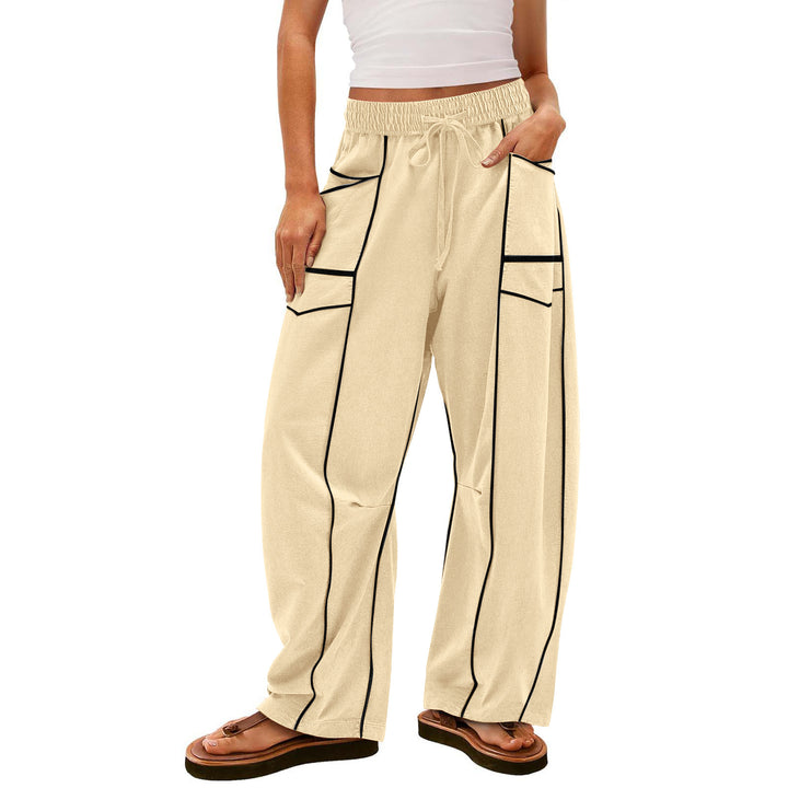 Damen nan weite Lounge-Hose mit Kordelzug, Kontrastpaspelierung und Cargo-Taschen Drune