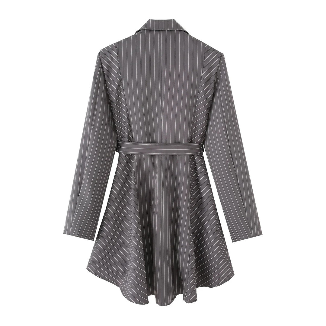 Damen gestreifte Blazerjacke mit definiertem Taillenschnitt und elegantem Gürtel Drune