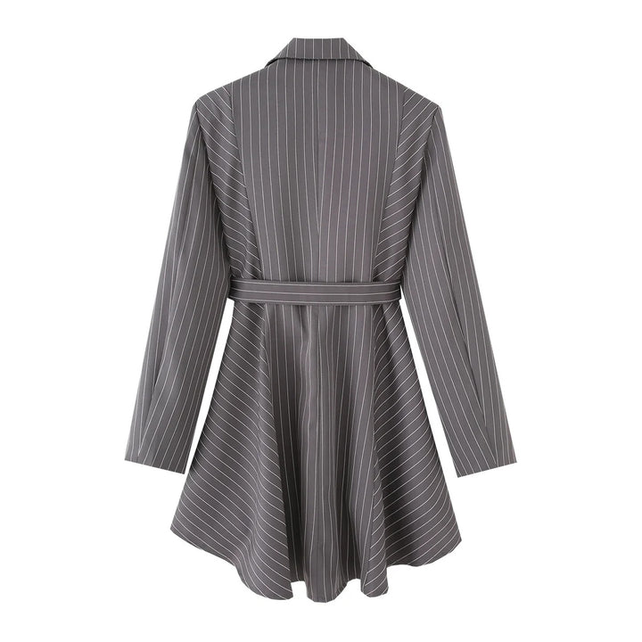 Damen gestreifte Blazerjacke mit definiertem Taillenschnitt und elegantem Gürtel Drune