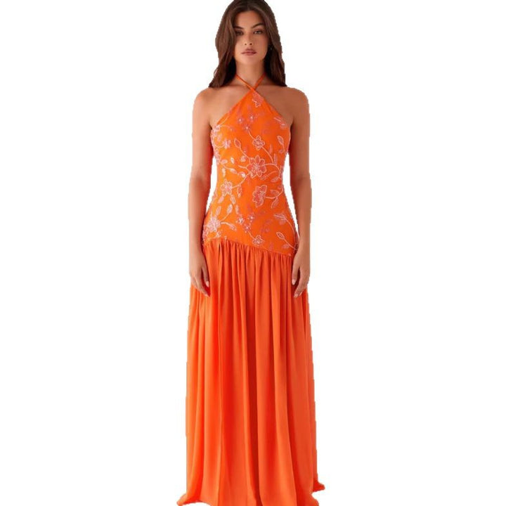 Damen Elegantes Maxikleid mit floralem Print und schwingendem Rock Drune