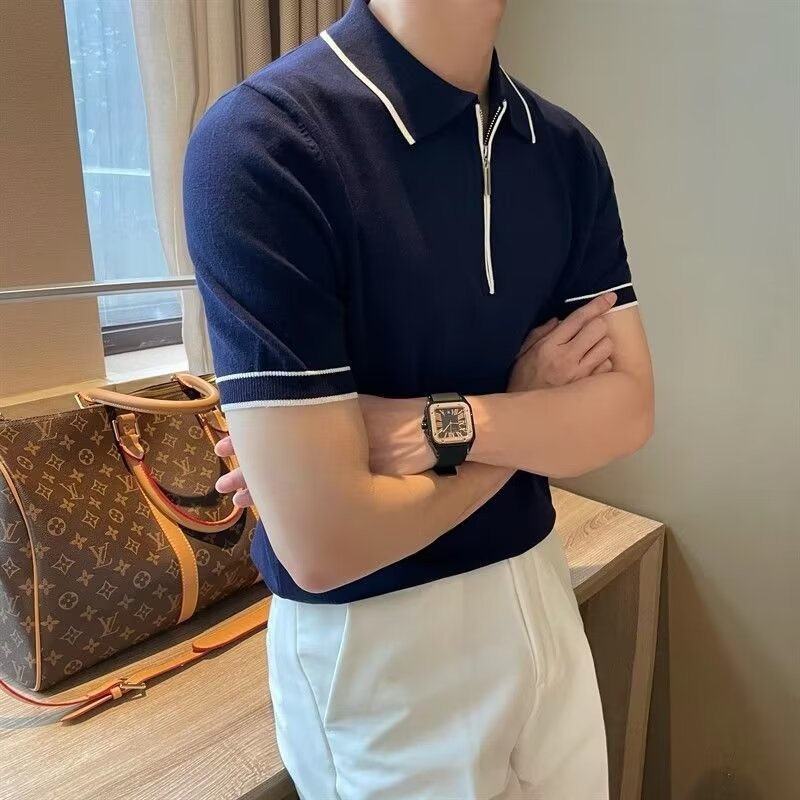 Herren modisches Poloshirt mit innovativem Reißverschluss Drune