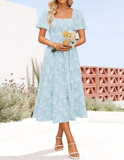 Damen Maxikleid mit Volant und Quadrat-Ausschnitt Drune