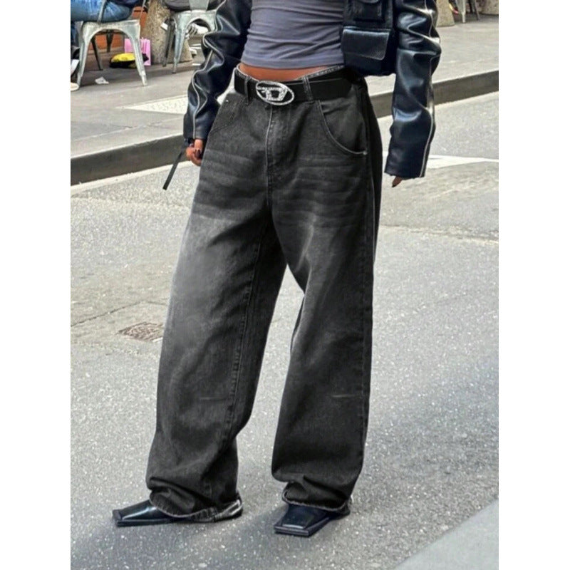 Damen High-Waist Baggy Jeans mit einzigartigem Waschungsverfahren Drune