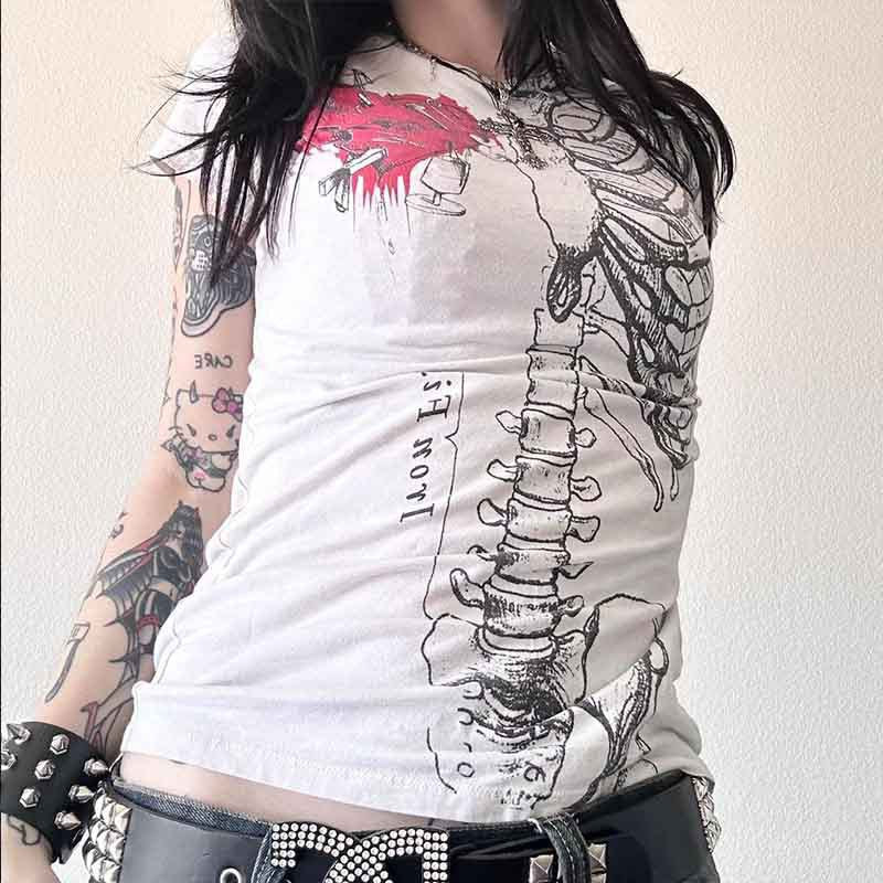 Damen Grafik-T-Shirt mit einzigartigem Skelett-Design Drune