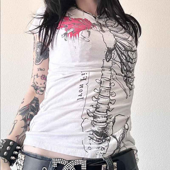 Damen Grafik-T-Shirt mit einzigartigem Skelett-Design Drune
