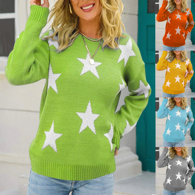 Damen Modischer Pullover mit Sternenmuster Drune