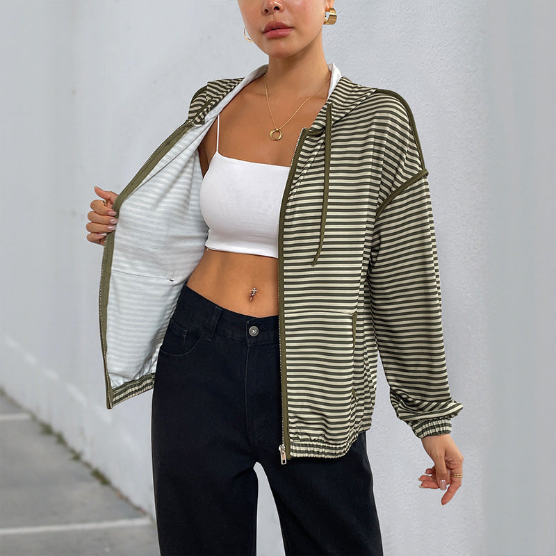 Damen lässige Kapuzenjacke mit gestreiftem Design Drune