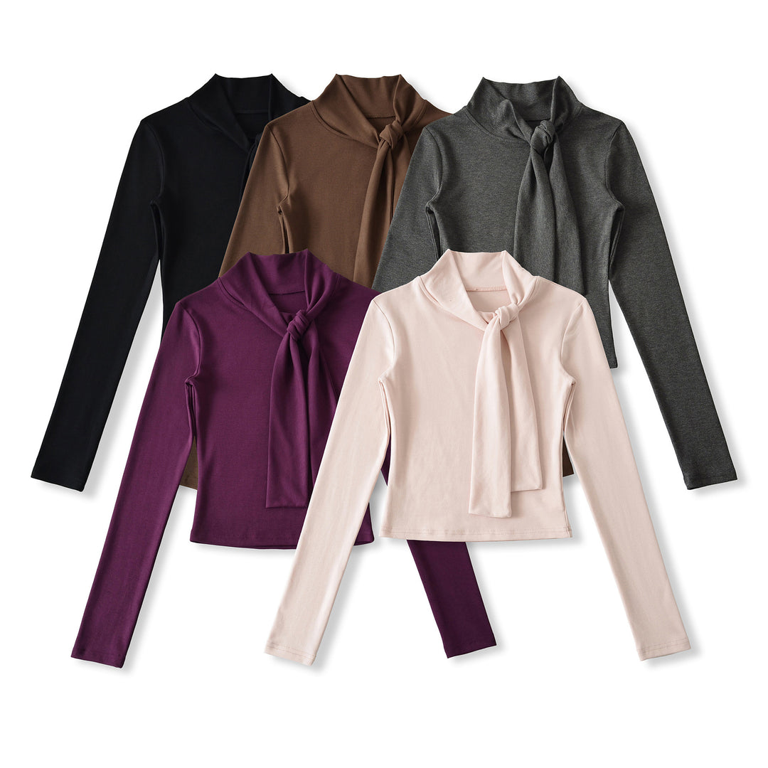 Damen Langarmshirt mit schickem Schlupfkragen und femininer Schleifenoptik Drune