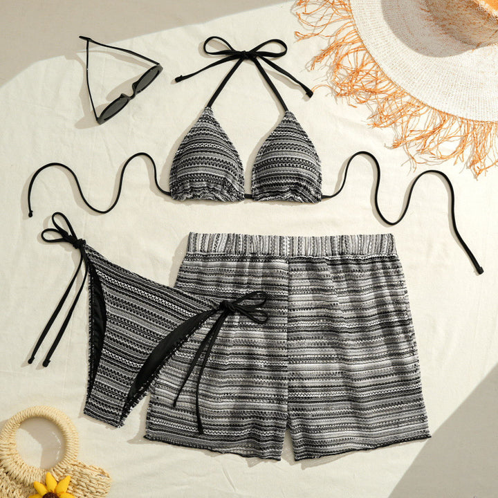 Damen Bikini-Set mit modischen Streifen und verstellbaren Trägern Drune