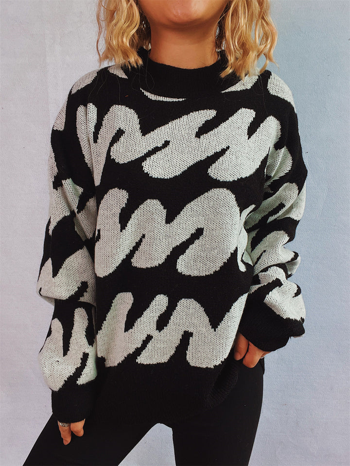 Damen lässiger Pullover mit modernem Farbblockdesign und voluminösen Ärmeln Drune