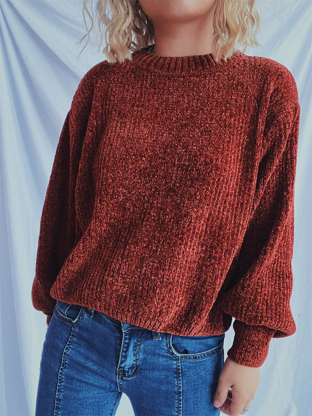 Damen gemütlicher Grobstrickpullover mit weiten Ärmeln und strukturiertem Design Drune