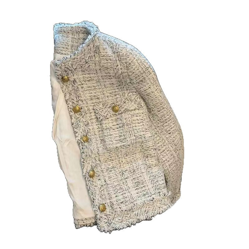 Damen elegante Tweedjacke mit Goldknöpfen Drune