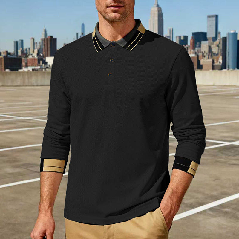 Herren nan langärmeliges Poloshirt mit Kontrastkragen und gerippten Manschetten Drune