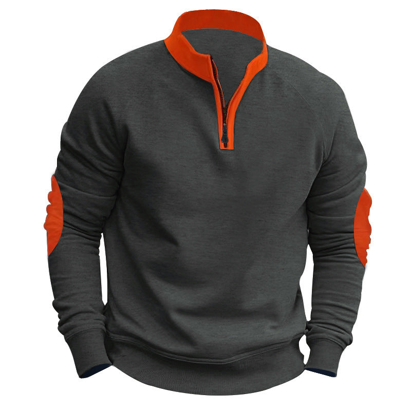 Herren nan legeres Baumwollmix-Halbzip-Sweatshirt mit Stehkragen, Raglanärmeln und verstärkten Ellbogen Drune