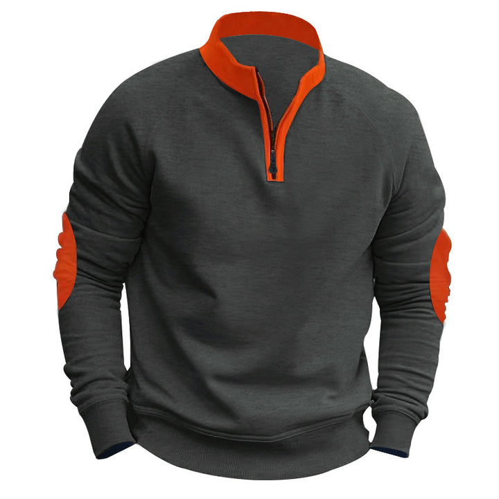 Herren nan legeres Baumwollmix-Halbzip-Sweatshirt mit Stehkragen, Raglanärmeln und verstärkten Ellbogen Drune