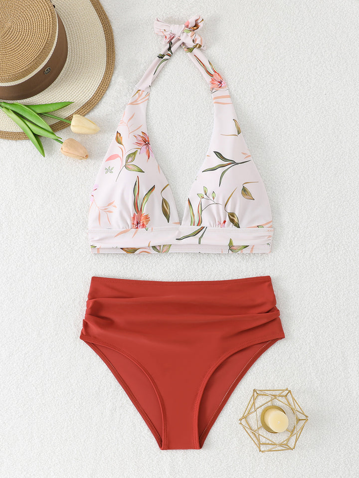 Damen Strand-Bikini-Set mit verstellbarem Halteroberteil und figurbetonenden Hochbundhosen Drune
