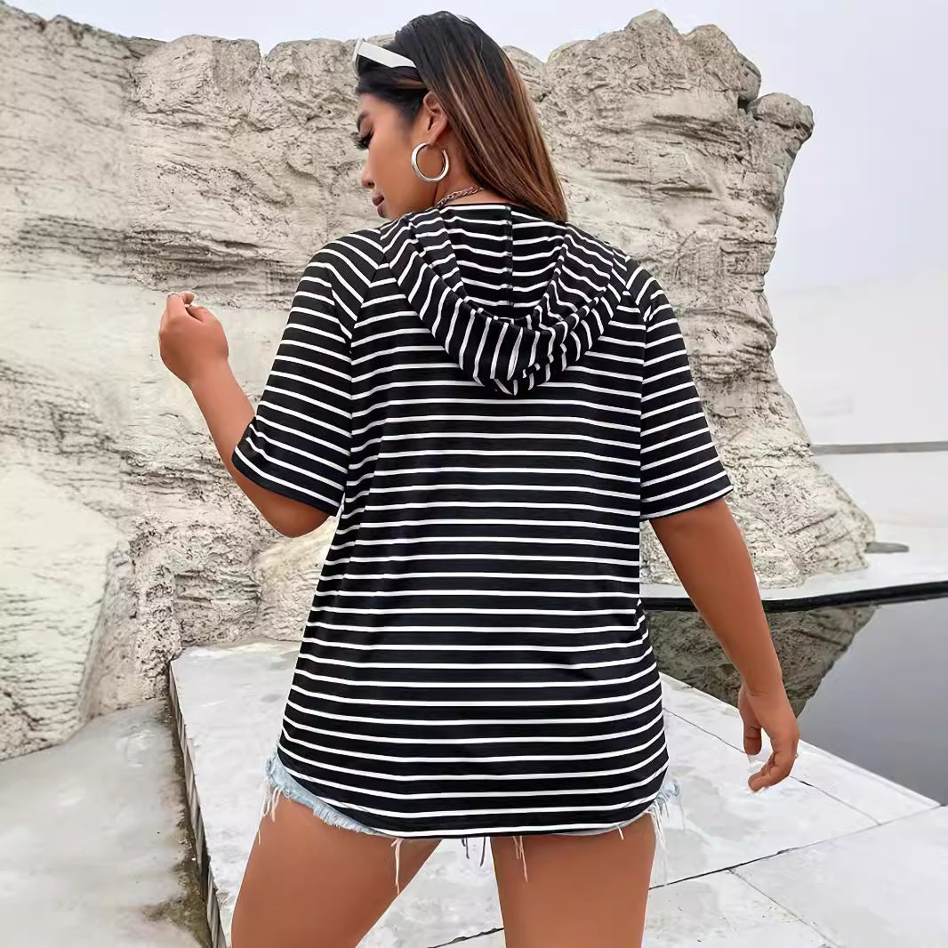 Damen Strickjacke mit Kapuze und Streifen Drune