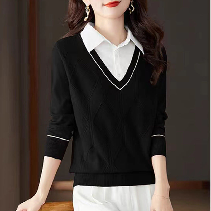 Damen gestrickter Pullover mit v-ausschnitt und strukturiertem Diamantmuster Drune