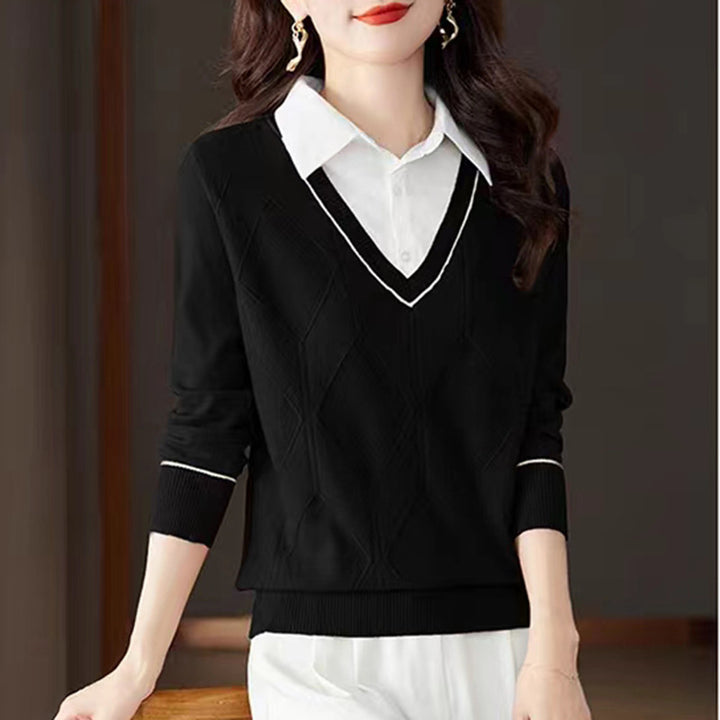 Damen gestrickter Pullover mit v-ausschnitt und strukturiertem Diamantmuster Drune