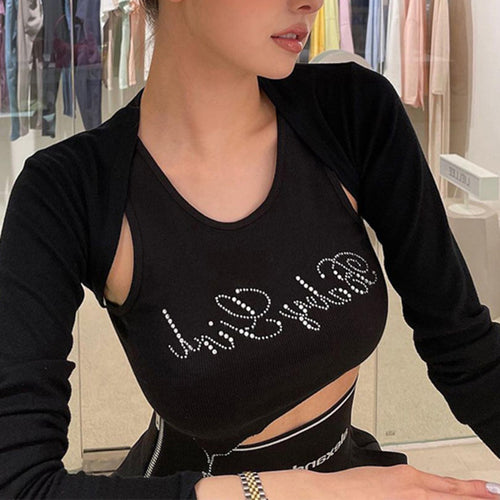 Damen Crop-Top mit glitzerndem Schriftzug und trendy Schnitt Drune