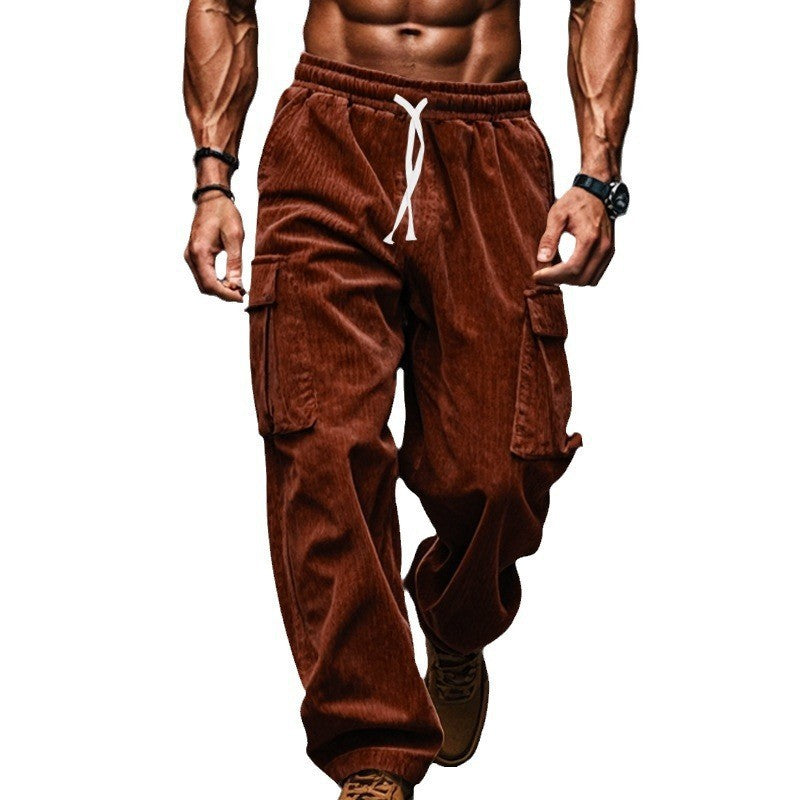 Herren nan lockere Cord-Cargo-Hose mit elastischem Tunnelzugbund, aufgesetzten Klappentaschen und entspannter Silhouette Drune