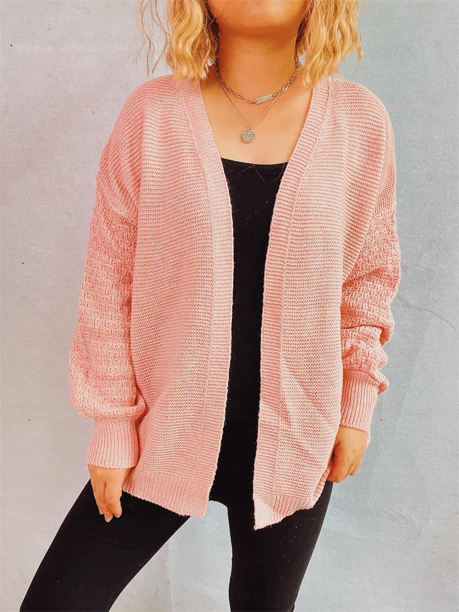 Damen lässige Strickjacke mit voluminösen Ärmeln und modernem Strukturmuster Drune