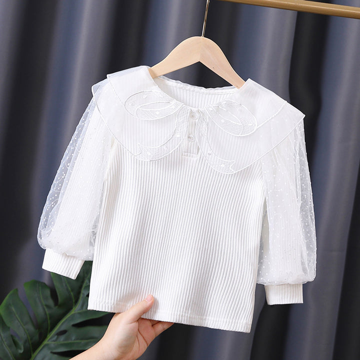 Damen elegante Bluse mit Puffärmeln und Spitzenkragen Drune