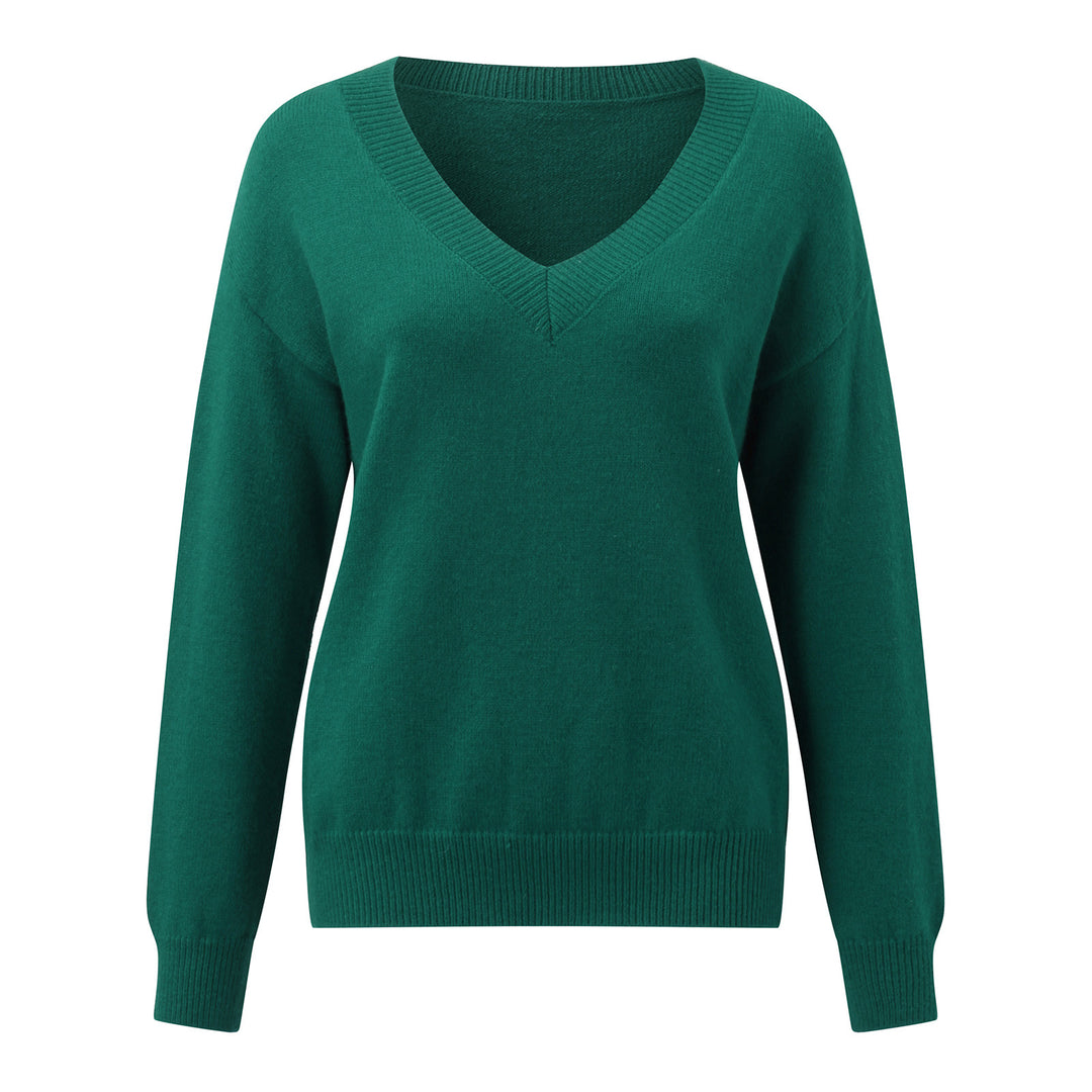 Damen eleganter V-Ausschnitt Pullover aus weichem Material mit überschnittenen Schultern Drune