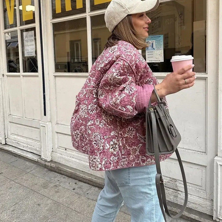 Damen Steppjacke mit floralem Muster und praktischen Taschen Drune
