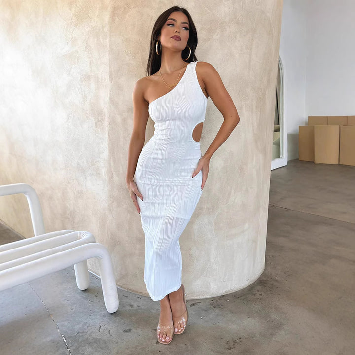 Damen Elegantes Stretch-Midi-Kleid mit asymmetrischem Ausschnitt und Cut-Out-Details Drune