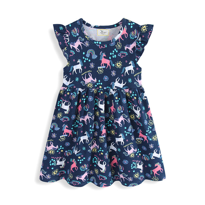 Mädchen Freizeitkleid mit süßen Einhorn- und Blumenmotiven Drune
