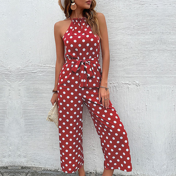 Damen Jumpsuit mit modernen Punkten und verspieltem Gürtel Drune