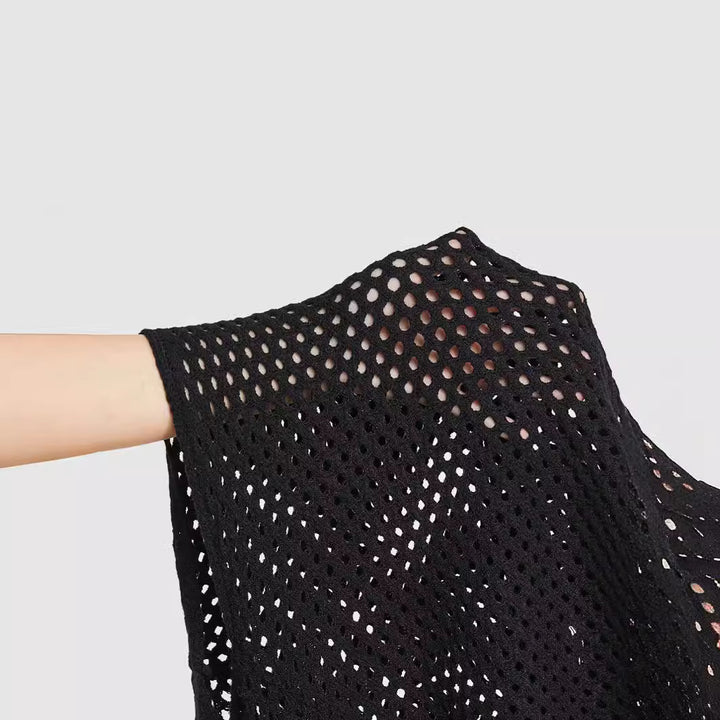 Damen Transparente Netz Poncho mit Fransen Drune