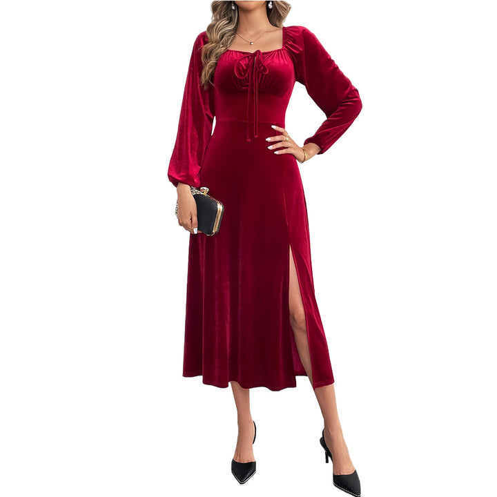 Damen Maxikleid mit eleganter Drapierung und hohem Schlitz Drune