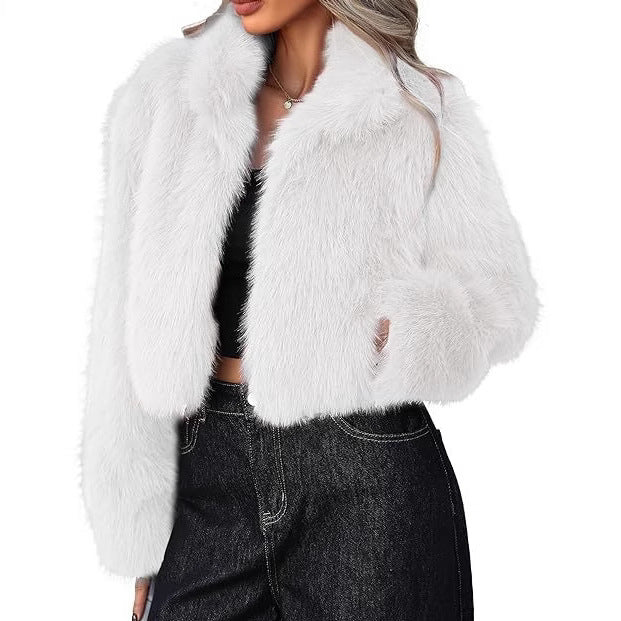 Damen elegante Kunstpelzjacke mit voluminösem Schnitt Drune