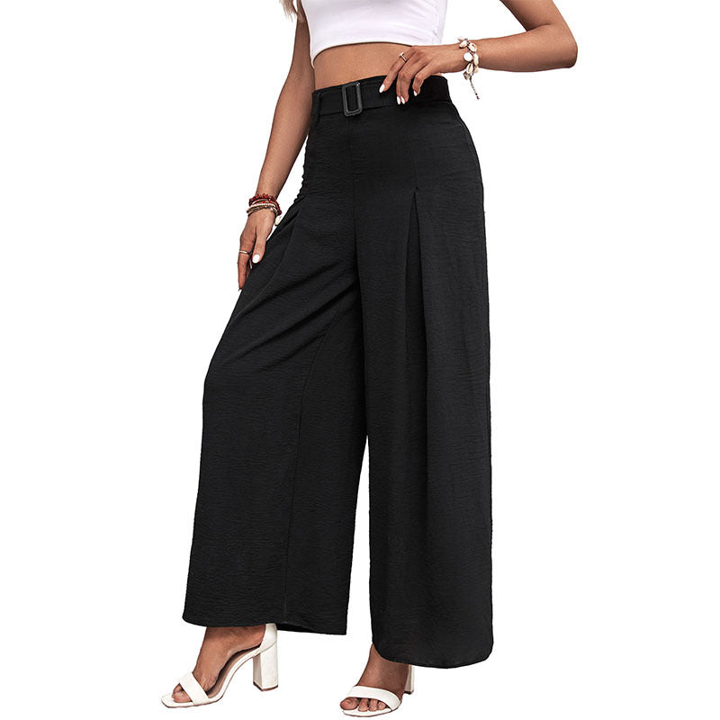 Damen weite Hochbundhose mit eleganten Falten und modischem Taillengürtel Drune