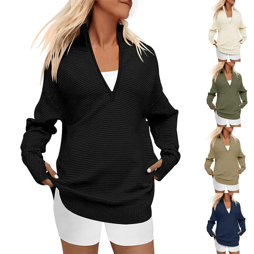 Damen Hochwertiger Reißverschluss Pullover mit strukturiertem Design Drune