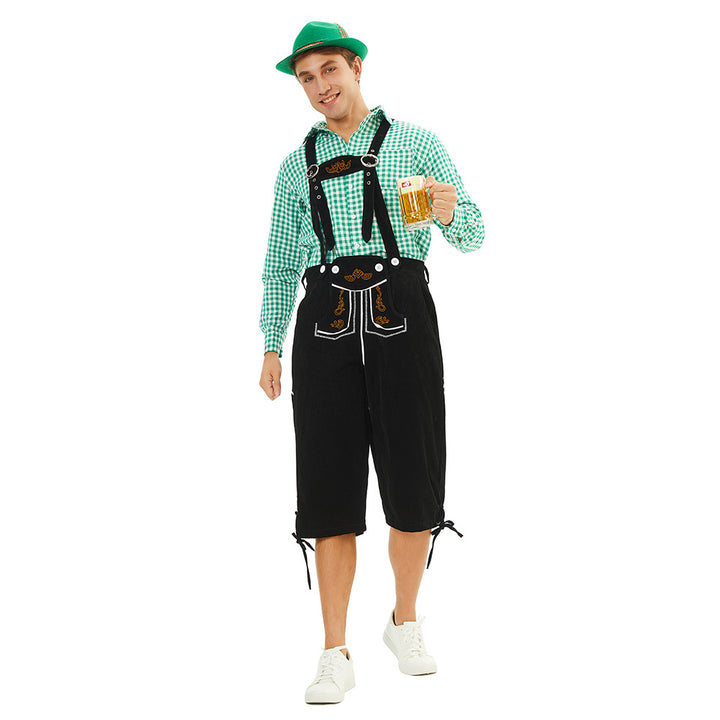 Herren nan traditionelle bayerische Trachtenlederhose knielang mit bestickten Hosenträgern Drune