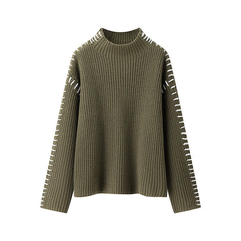 Damen modischer Strickpullover mit hohen Kragen und eleganten Seitendetails Drune