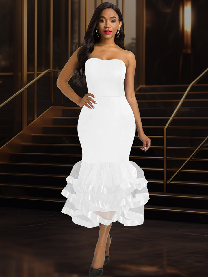 Damen figurbetontes Abendkleid mit schwingendem Rüschensaum Drune