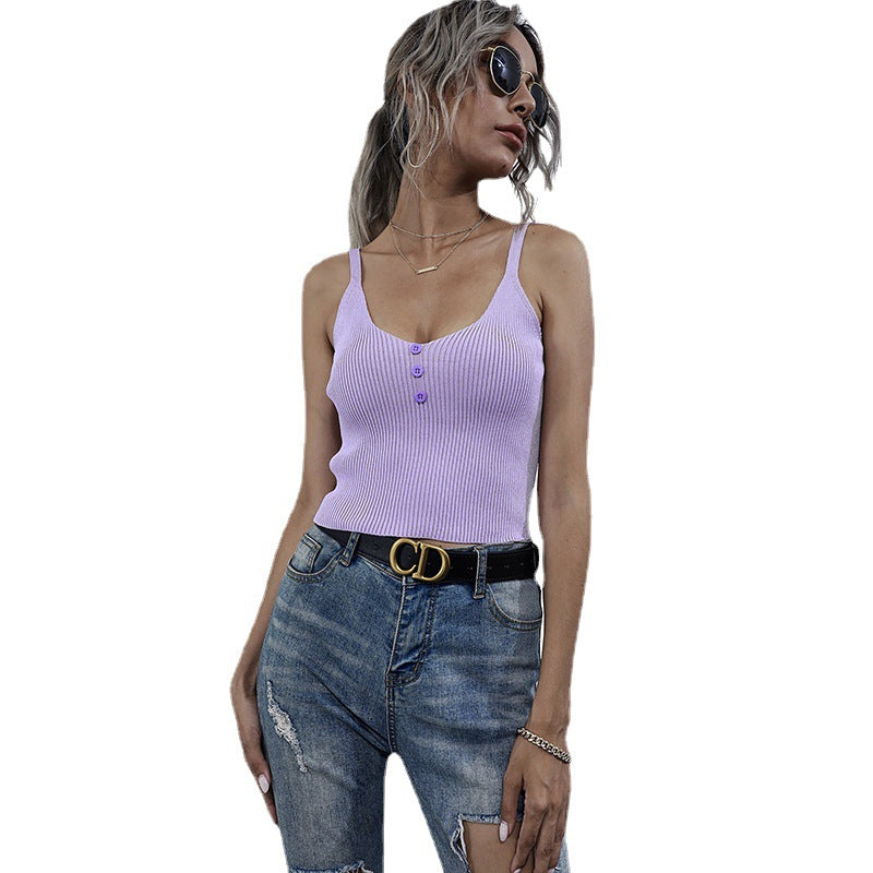 Damen lässiges Trägershirt mit durchgehender Knopfleiste und Rippenstruktur Drune