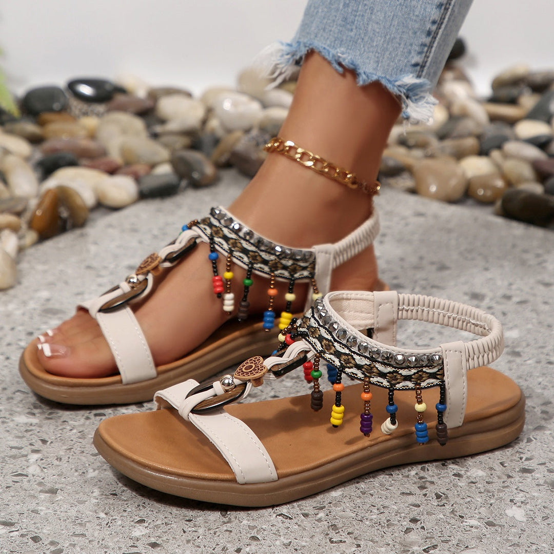 Damen Riemensandalen mit bunten Perlen und komfortablem Fußbett Drune