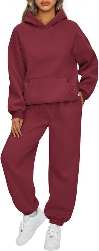 Damen nan luxuriöses Oversize-Loungewear-Set Kapuzenpullover mit Kängurutasche und weit geschnittene Jogginghose mit elastischen Knöchelabschlüssen Drune