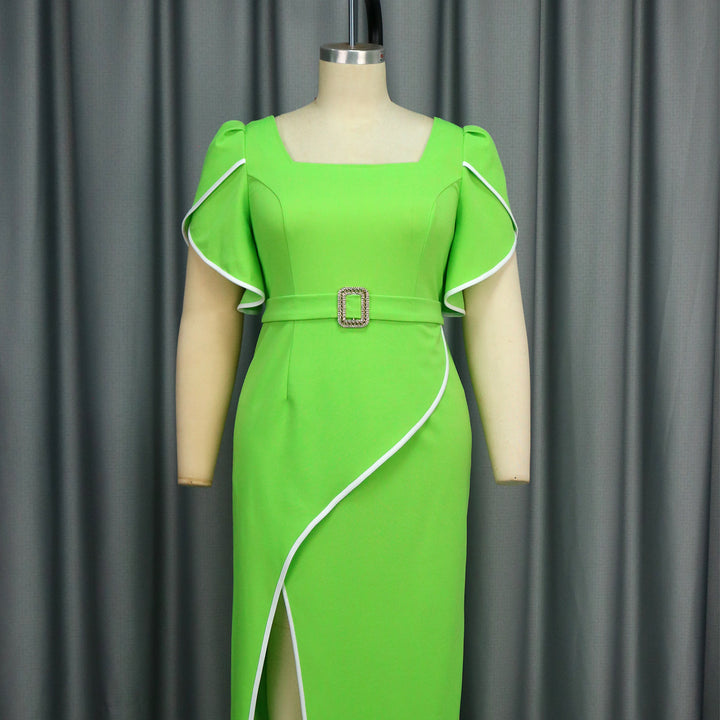 Damen Elegantes Maxikleid mit asymmetrischem Schlitz und Rüschendetails Drune