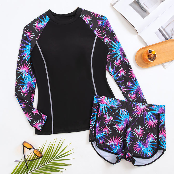 Damen Langarm Rashguard mit modischem Floral-Design Drune