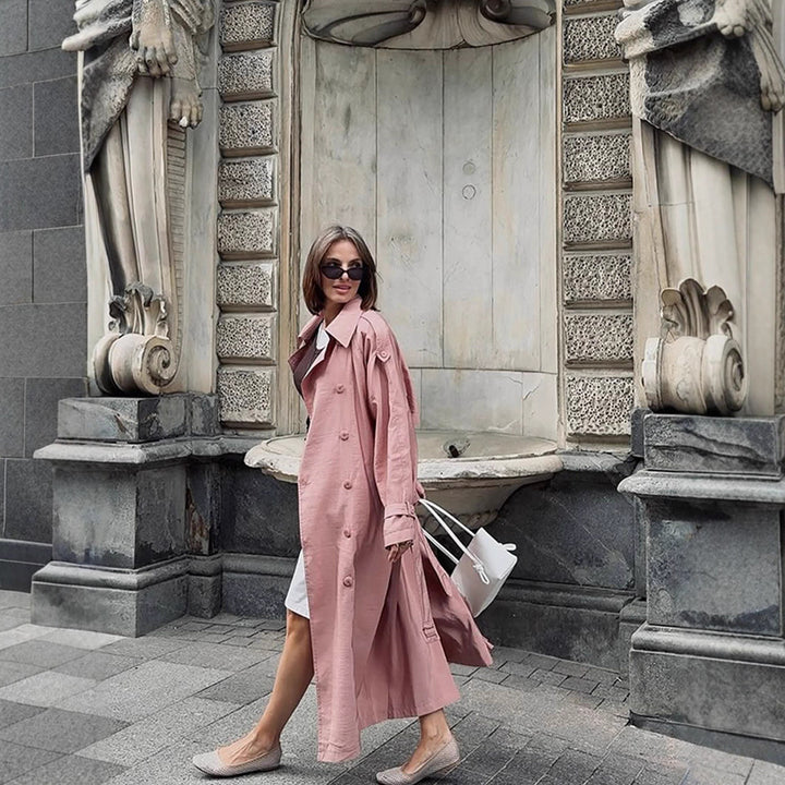 Damen Eleganter Trenchcoat mit hohem Kragen und seitlichen Schlitzen Drune