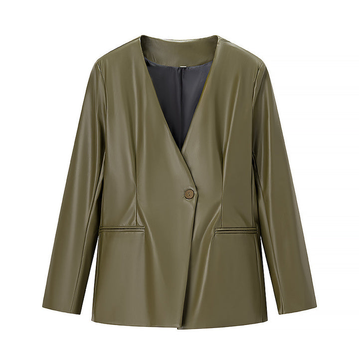 Damen elegante Kunstlederjacke Drune