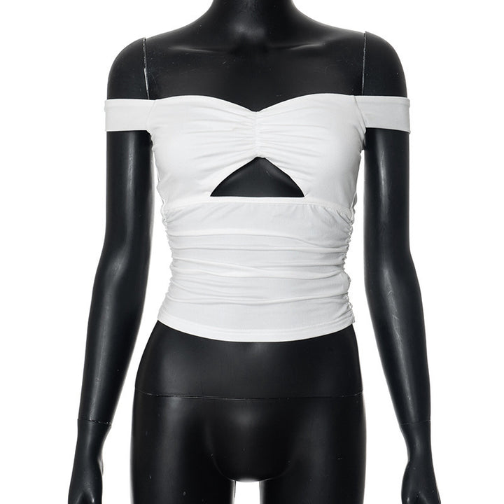 Damen elastisches Off-Shoulder Top mit Raffung und Ausschnitt Drune